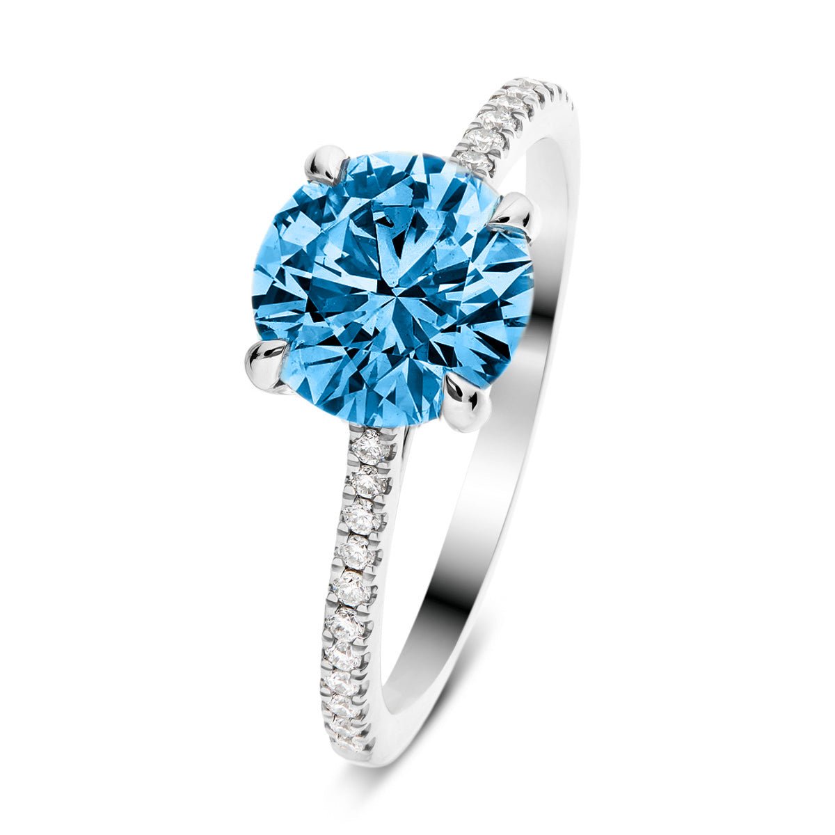 Amelia Blue Lab Diamond Round Side Stone Engagement Ring 3.30ct Platinum