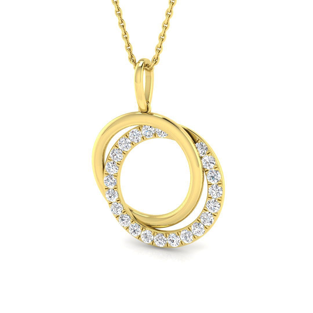 Double Circle Lab Diamond Necklace Pendant 0.55ct in 9k Yellow