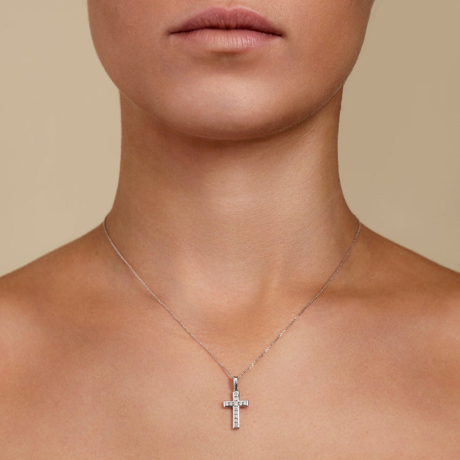 0.25ct Lab Diamond Channel Cross Necklace D/VVS Quality in 9k White Gold - After Diamonds