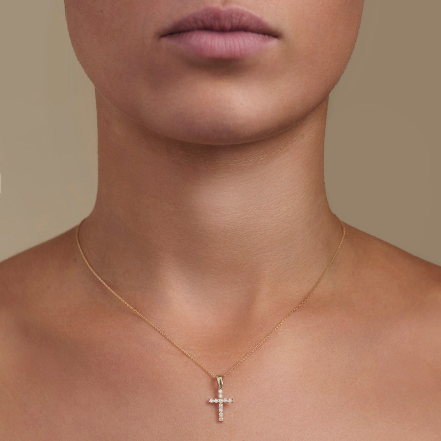 0.25ct Lab Diamond Cross Necklace D/VVS Quality in 9k Rose Gold - After Diamonds