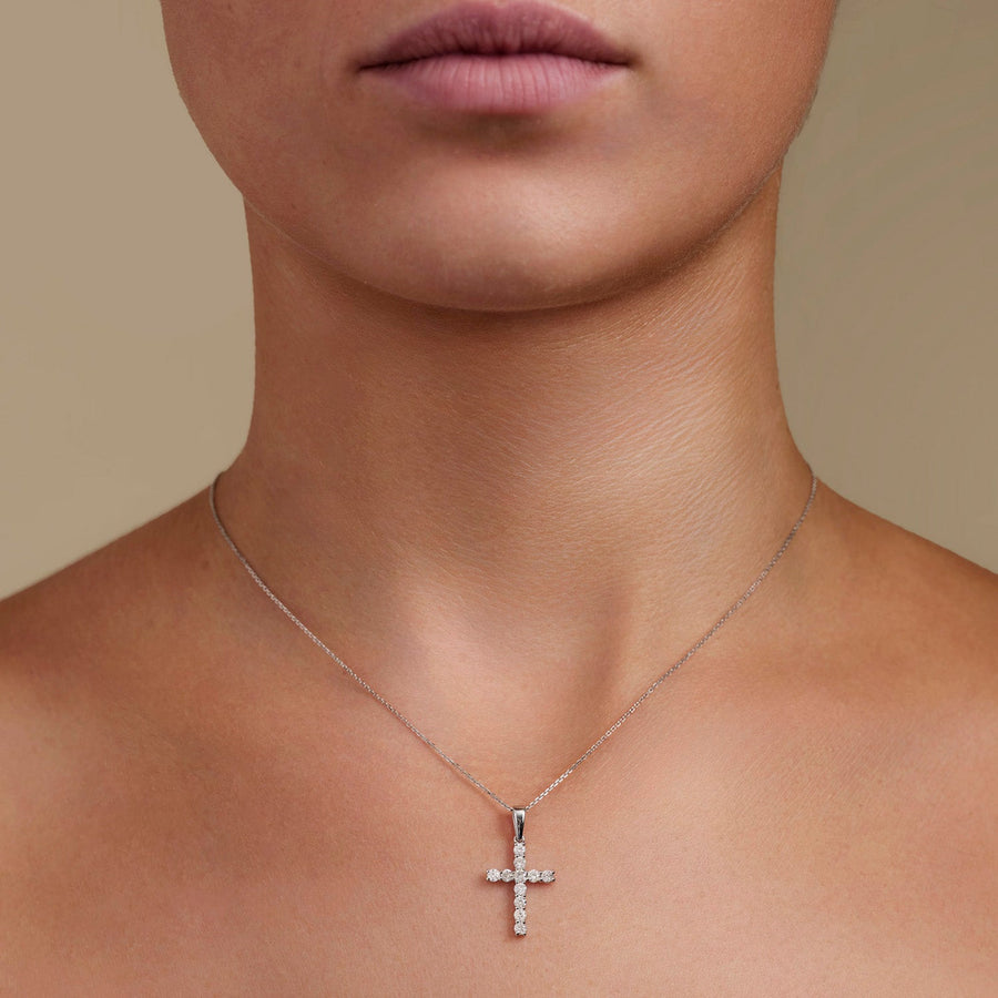 0.50ct Lab Diamond Cross Necklace D/VVS Quality in 9k White Gold - After Diamonds