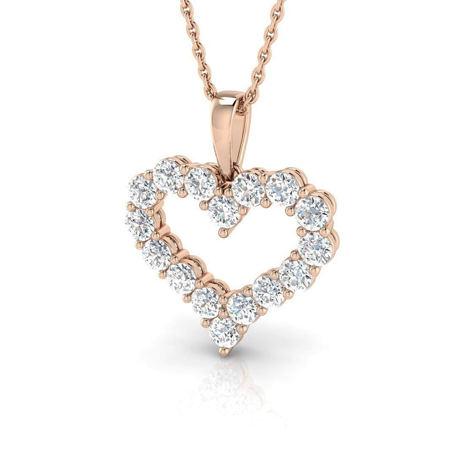 Claw Lab Diamond Heart Pendant 1.00ct in 9k Rose Gold - After Diamonds