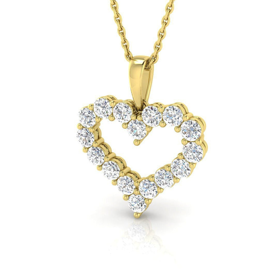 Claw Lab Diamond Heart Pendant 1.00ct in 9k Yellow Gold - After Diamonds