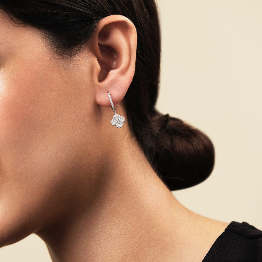 Lab Diamond Clover Hoop Drop Earrings 1.10ct D/VVS in 9k Rose Gold - After Diamonds