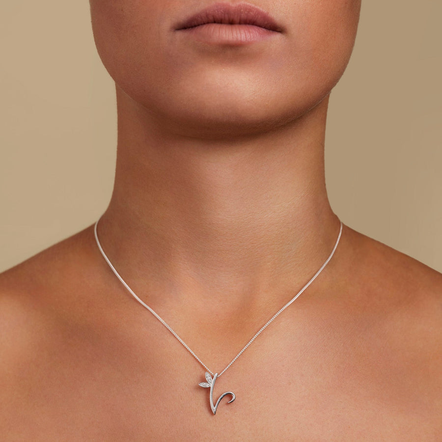 Lab Diamond Initial 'V' Pendant Necklace 0.05ct in 925 Silver - After Diamonds