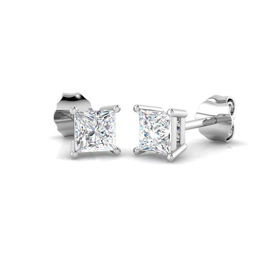Lab Diamond Princess Stud Earrings 1.00ct D/VVS in 18k White Gold - After Diamonds