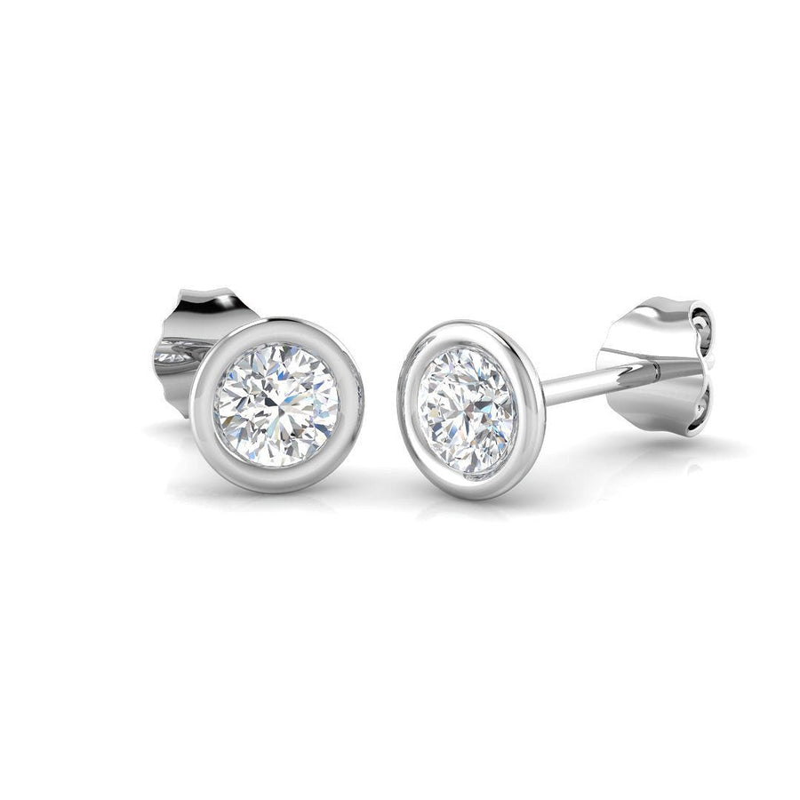 Lab Diamond Solitaire Stud Bezel Set Earrings 1.00ct D/VVS 18k White Gold - After Diamonds