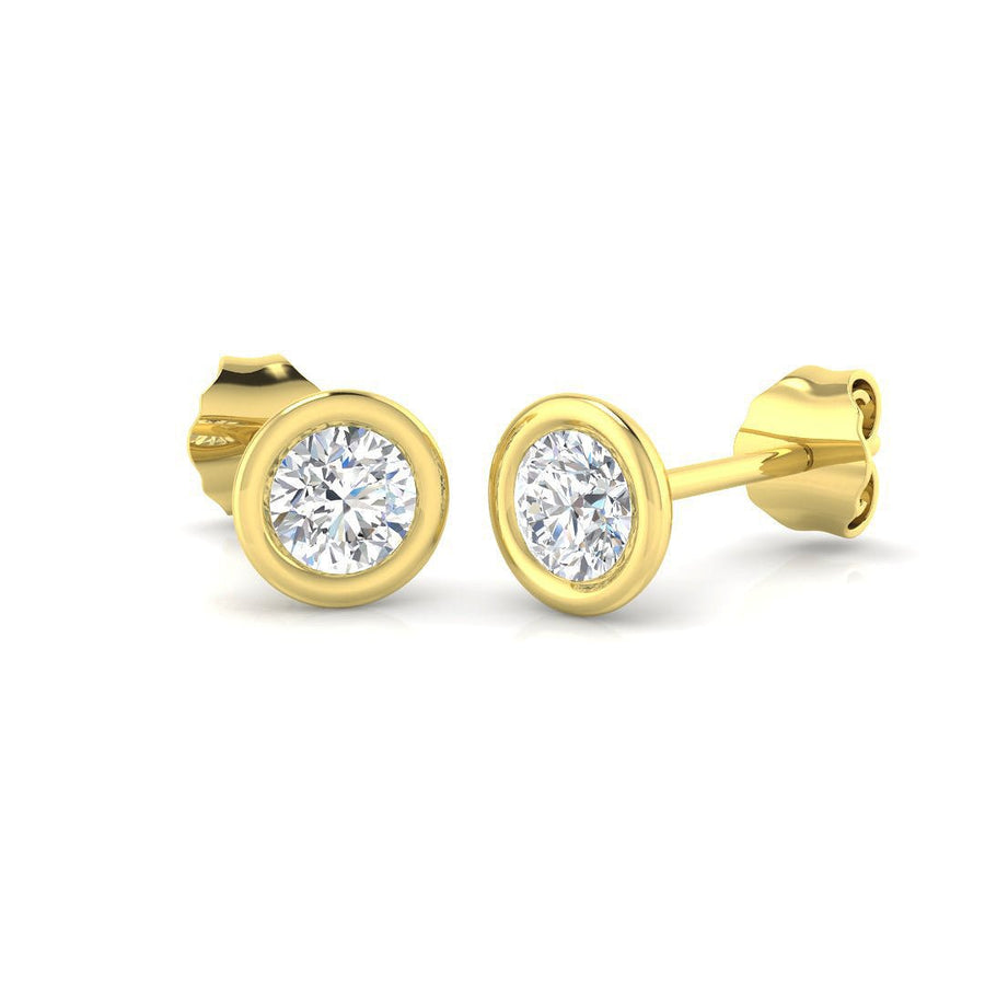 Lab Diamond Solitaire Stud Bezel Set Earrings 1.00ct D/VVS 18k Yellow Gold - After Diamonds
