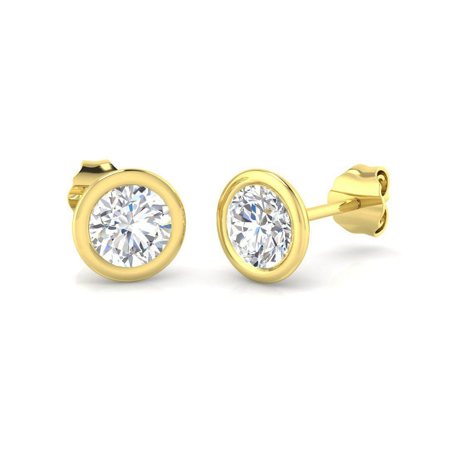 Lab Diamond Solitaire Stud Bezel Set Earrings 2.00ct D/VVS 18k Yellow Gold - After Diamonds