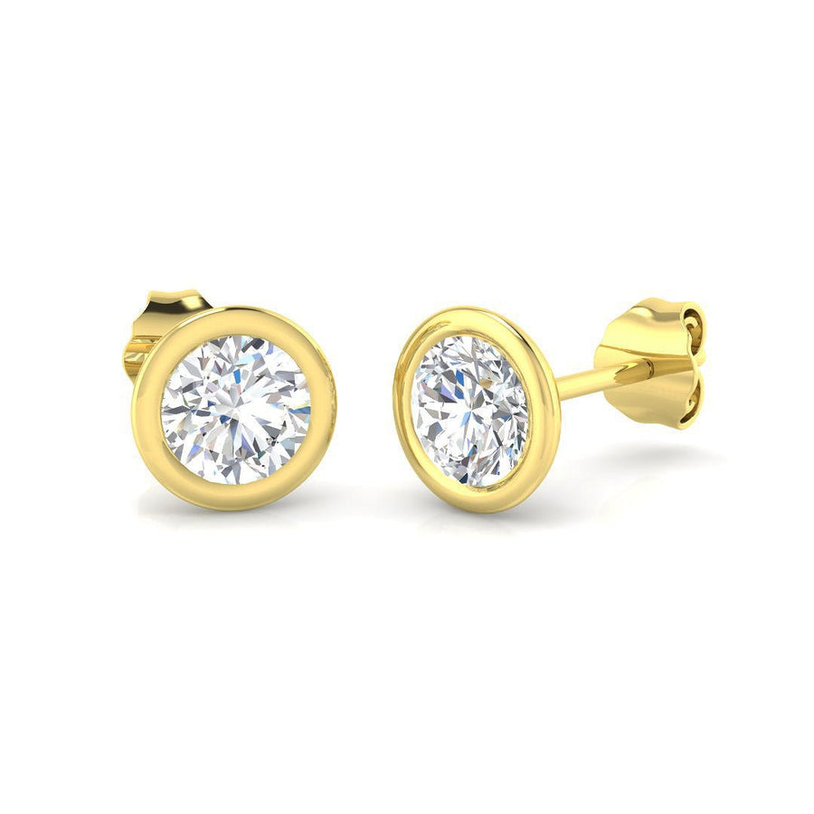 Lab Diamond Solitaire Stud Bezel Set Earrings 3.00ct D/VVS 18k Yellow Gold - After Diamonds