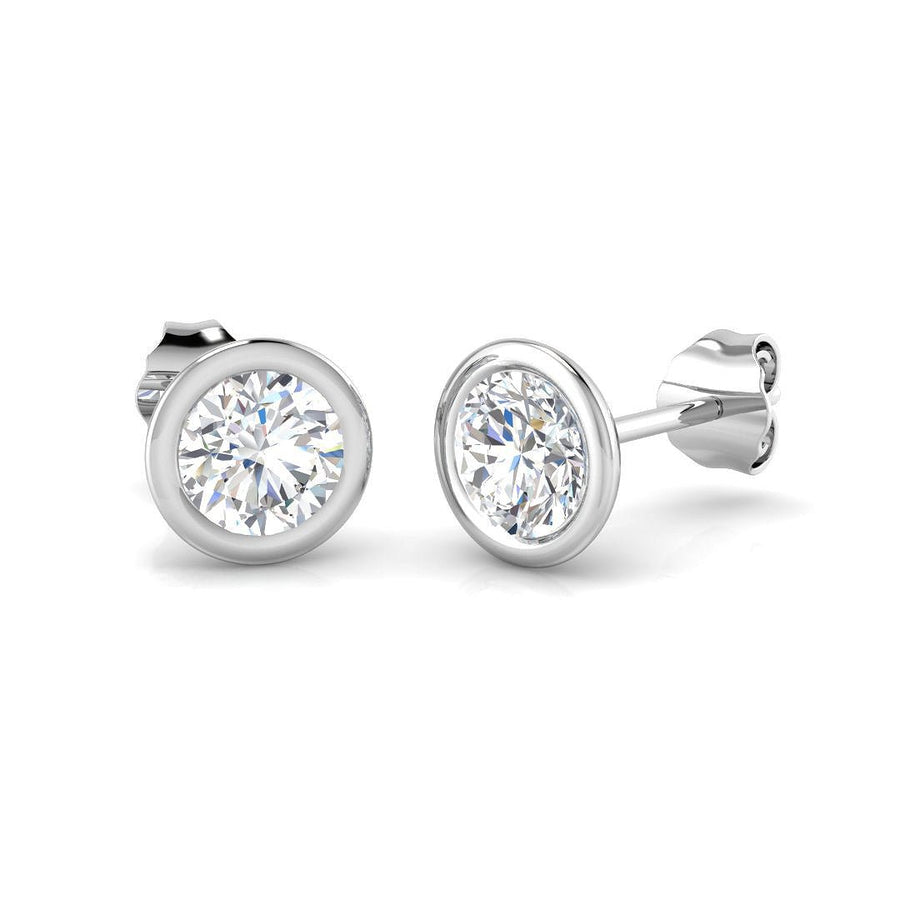 Lab Diamond Solitaire Stud Bezel Set Earrings 4.00ct D/VVS 18k White Gold - After Diamonds