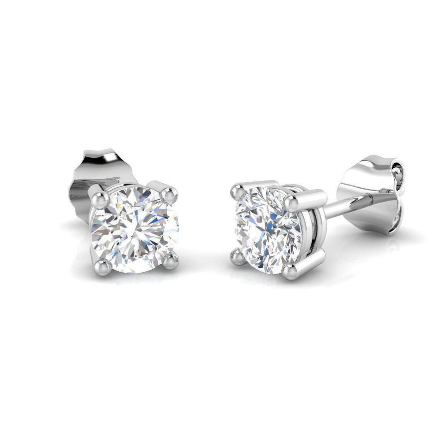 Lab Diamond Solitaire Stud Earrings 1.00ct D/VVS in 18k White Gold - After Diamonds