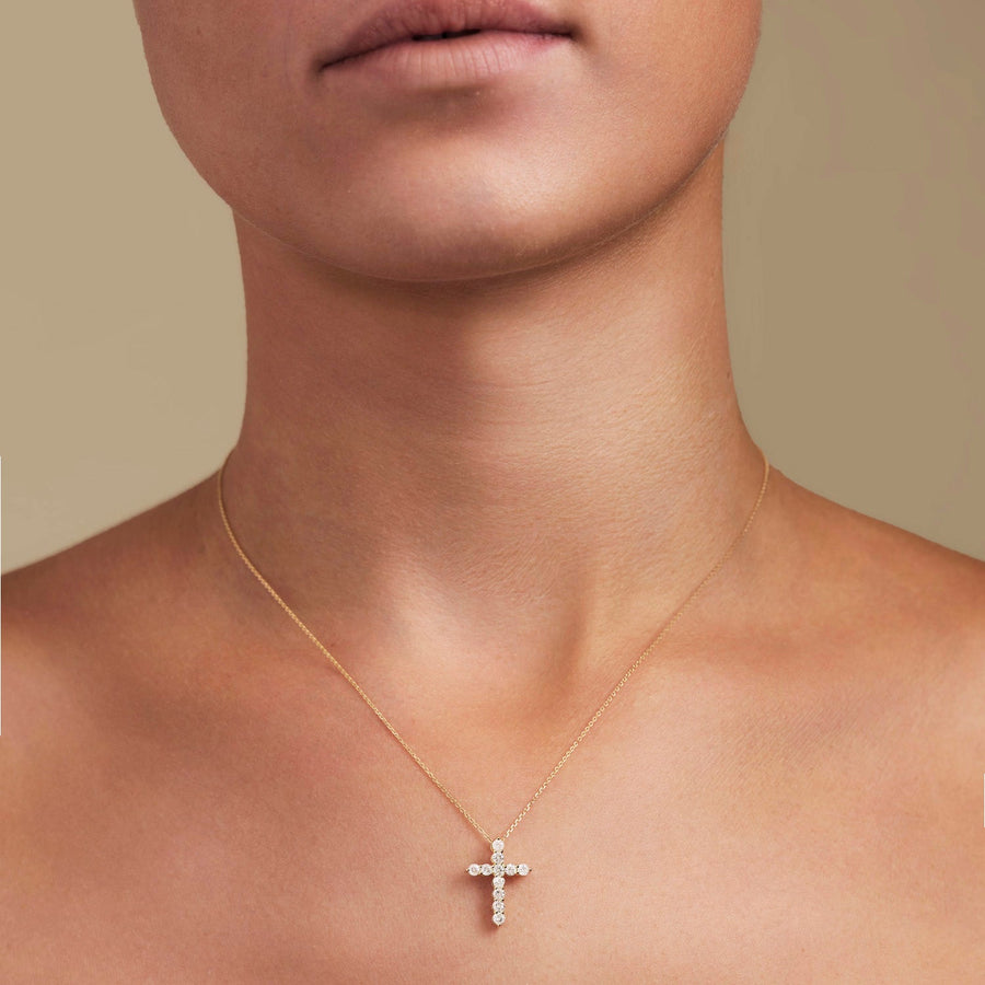 Lab Round Brilliant Diamond Cross Pendant 0.50ct D/VVS in 9k Rose Gold - After Diamonds