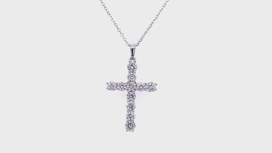 1.00ct Lab Diamond Cross Necklace D/VVS Quality in 9k White Gold