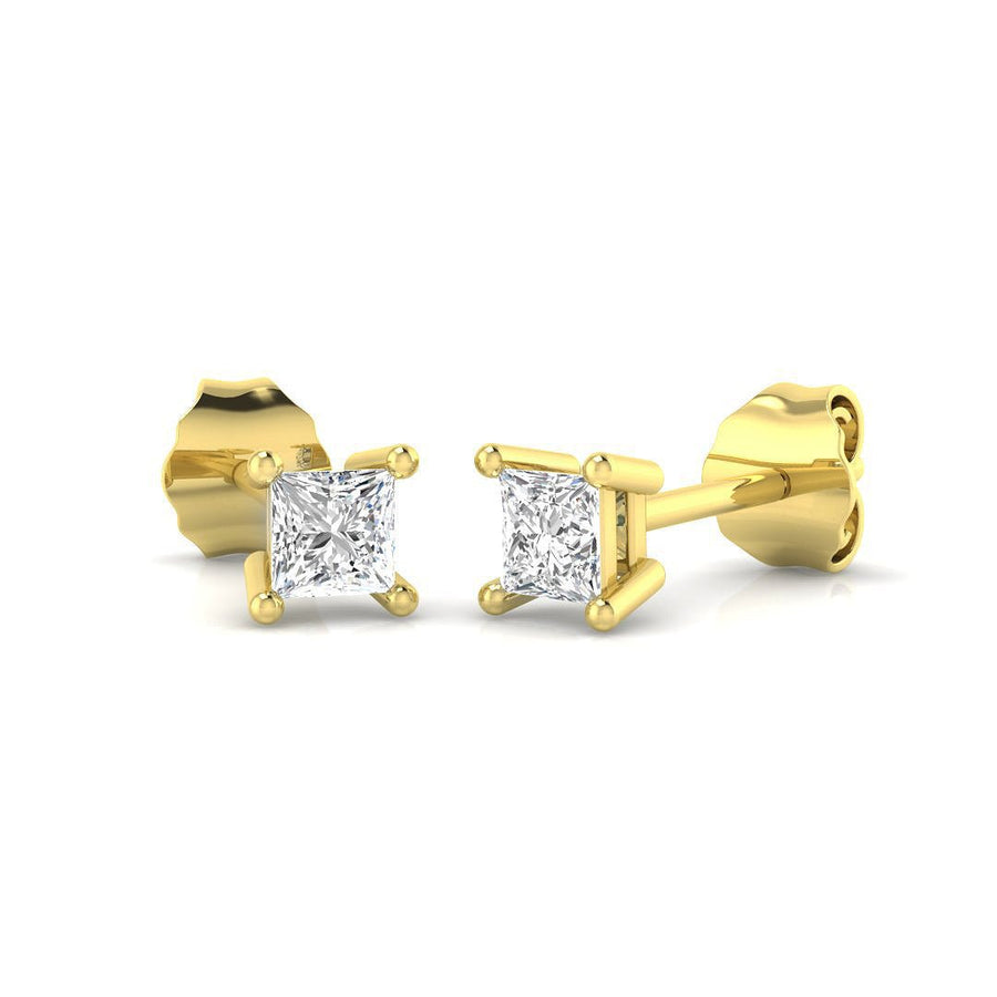 Princess Lab Diamond Stud Earrings 0.20ct G/VS in 9k Yellow Gold - After Diamonds