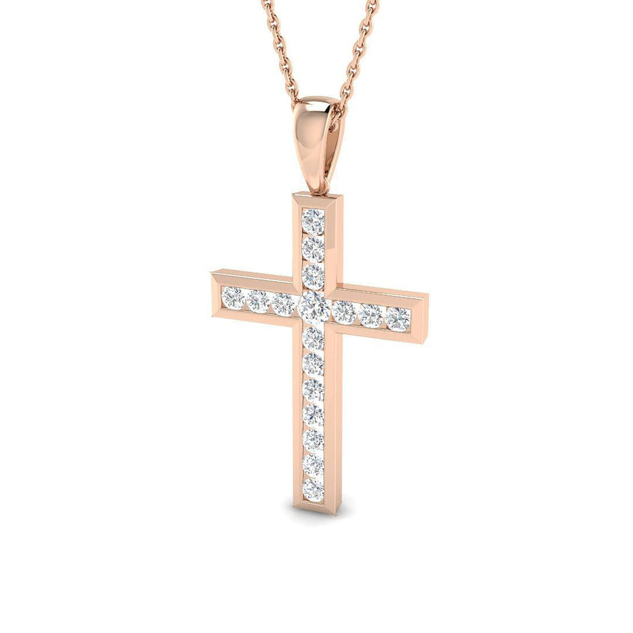 0.50ct Lab Diamond Channel Cross Necklace G/VS Quality in 9k Rose Gold - After Diamonds