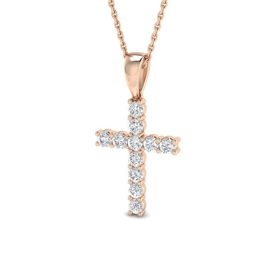 0.50ct Lab Diamond Cross Necklace G/VS Quality in 9k Rose Gold - After Diamonds