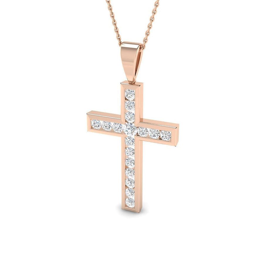 1.00ct Lab Diamond Channel Cross Necklace G/VS Quality in 9k Rose Gold - After Diamonds