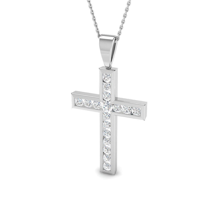 1.00ct Lab Diamond Channel Cross Necklace G/VS Quality in 9k White Gold - After Diamonds