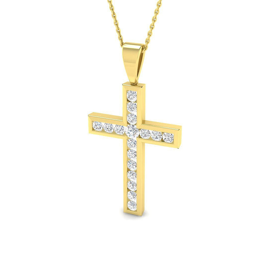 1.00ct Lab Diamond Channel Cross Necklace G/VS Quality in 9k Yellow Gold - After Diamonds