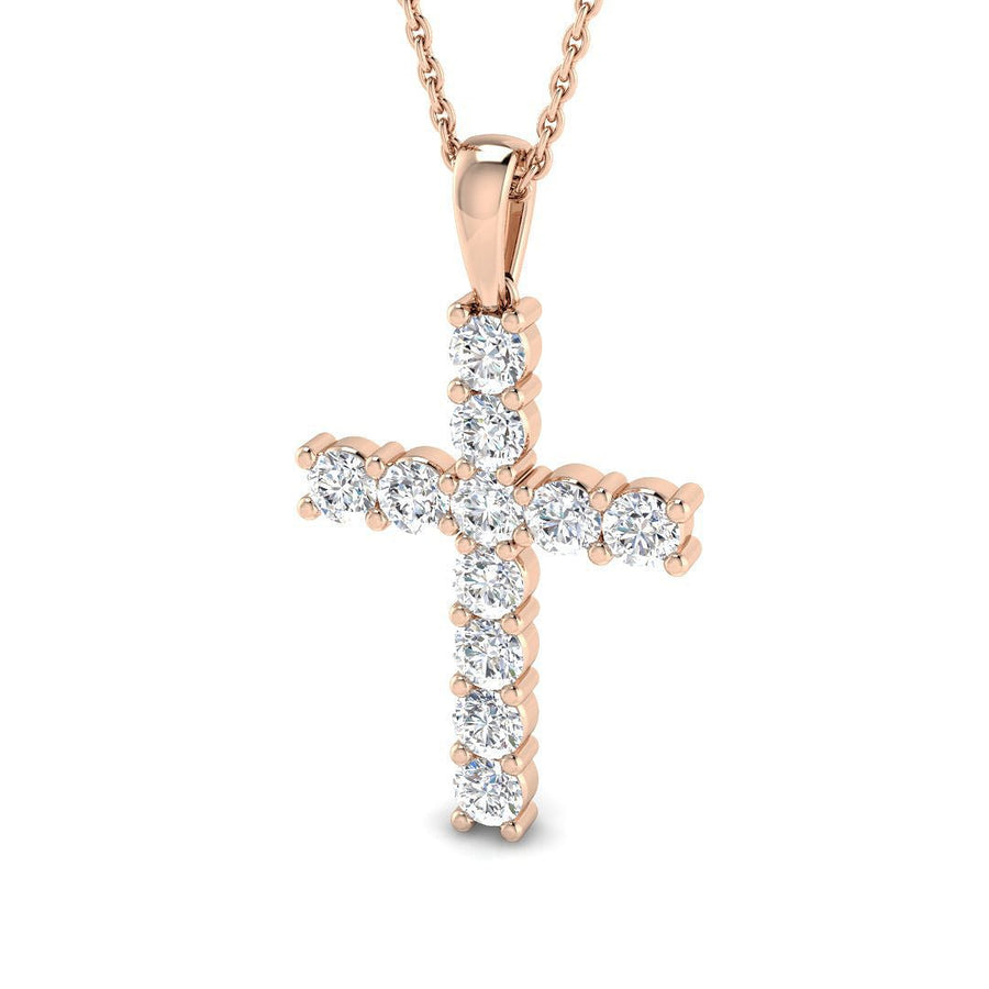 1.00ct Lab Diamond Cross Necklace G/VS Quality in 9k Rose Gold - After Diamonds