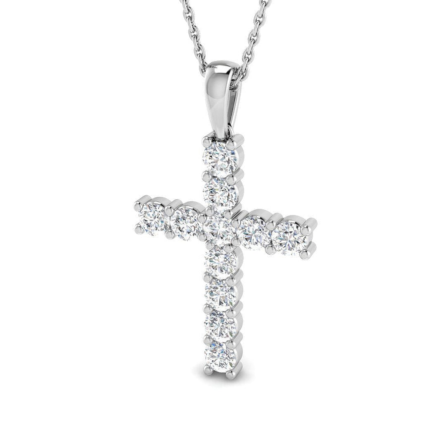 1.00ct Lab Diamond Cross Necklace G/VS Quality in 9k White Gold - After Diamonds