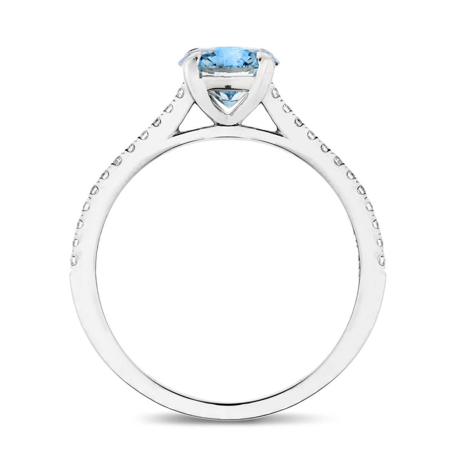 Amelia Blue Lab Diamond Round Side Stone Engagement Ring 0.75ct 18k White Gold - After Diamonds