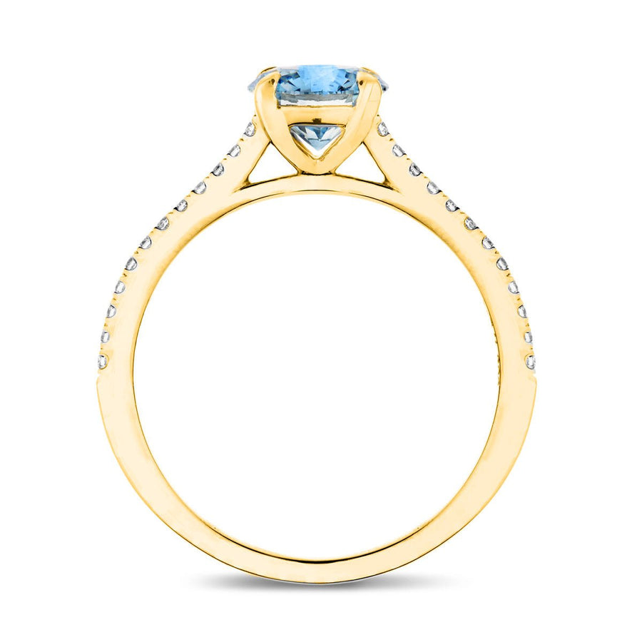 Amelia Blue Lab Diamond Round Side Stone Engagement Ring 0.75ct 18k Yellow Gold - After Diamonds