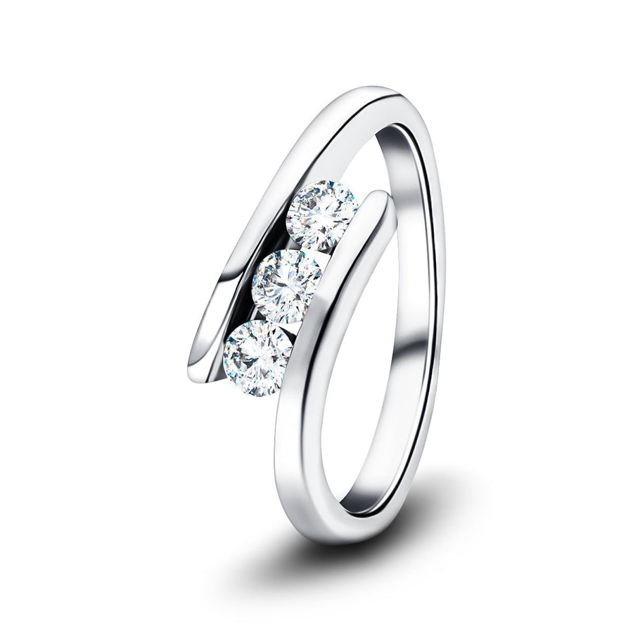 Channel Set Three Stone Lab Diamond Ring 0.33ct G/VS in 18k White Gold - After Diamonds