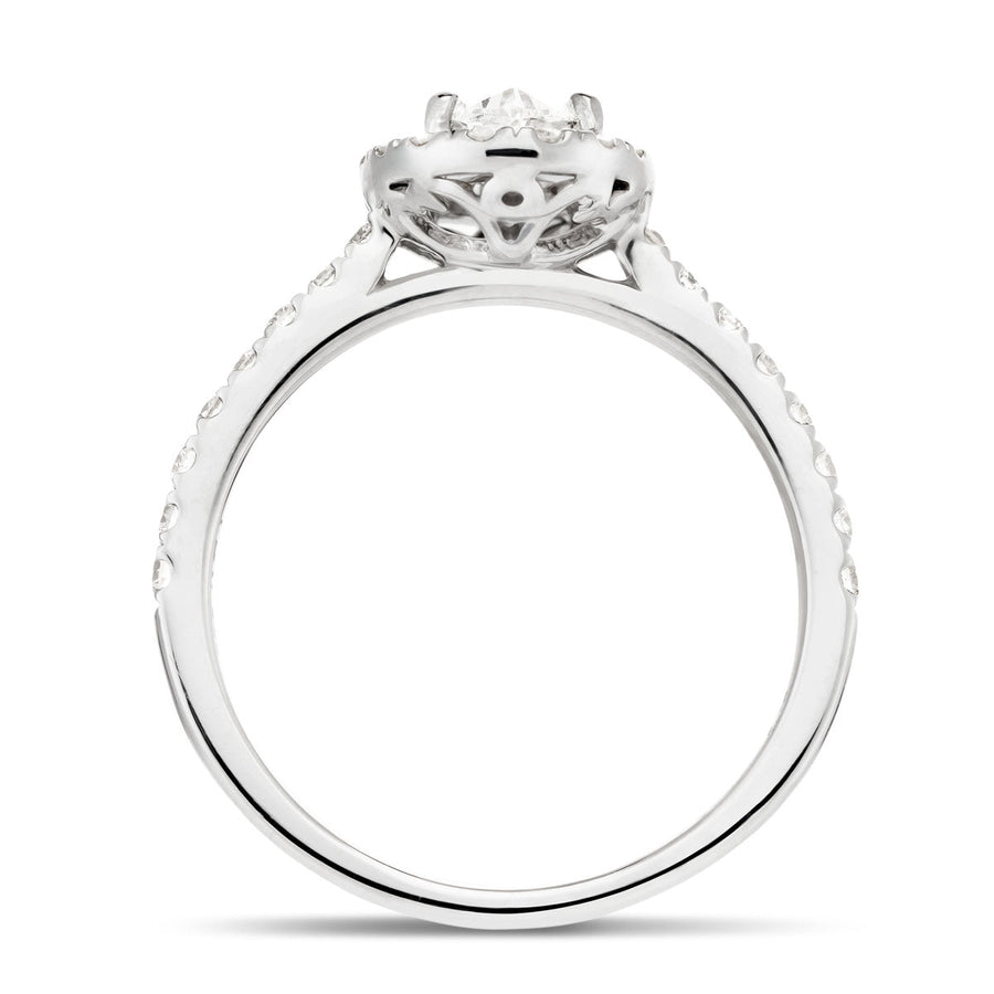 Chloe Lab Diamond Halo Oval Engagement Ring 0.85ct D/VVS in 18k White Gold - After Diamonds