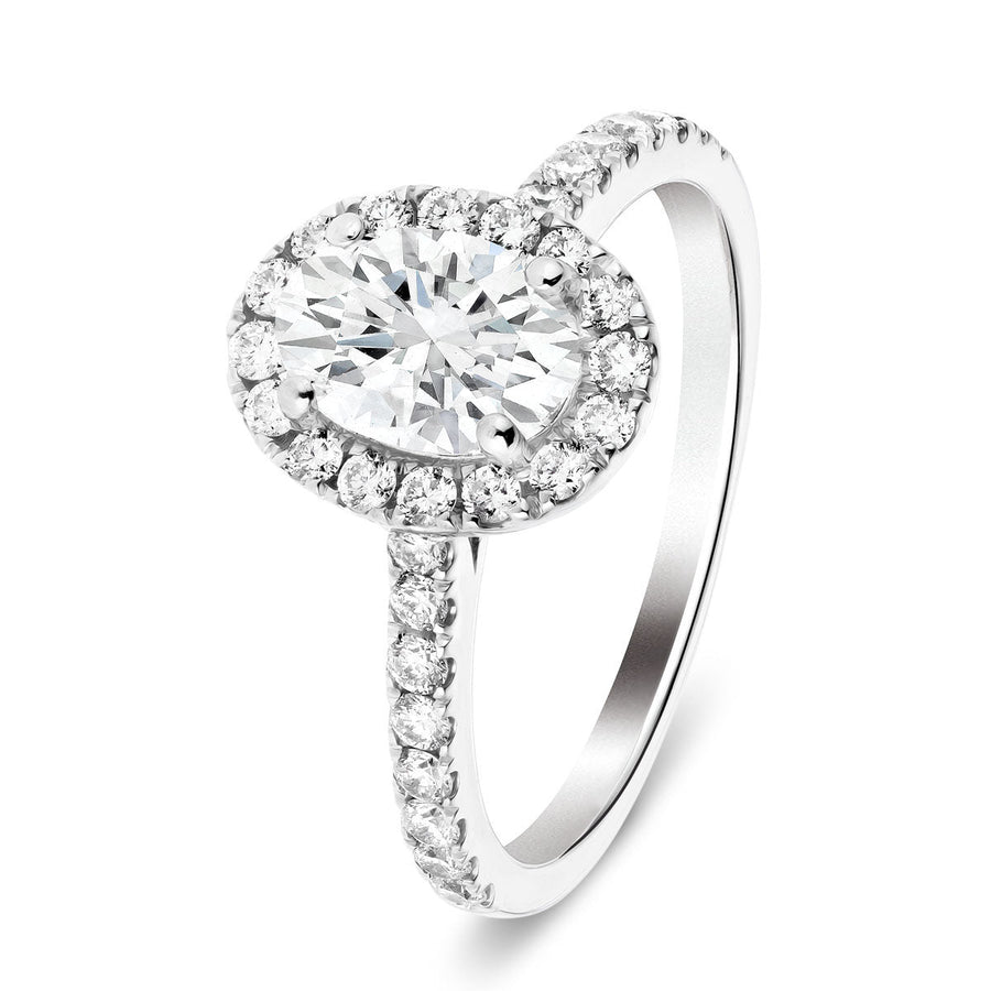 Chloe Lab Diamond Halo Oval Engagement Ring 0.85ct D/VVS in 18k White Gold - After Diamonds