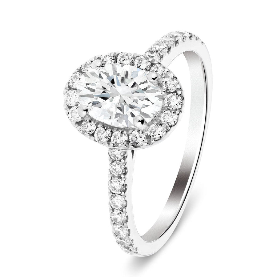 Chloe Lab Diamond Halo Oval Engagement Ring 0.85ct G/VS in 9k White Gold - After Diamonds