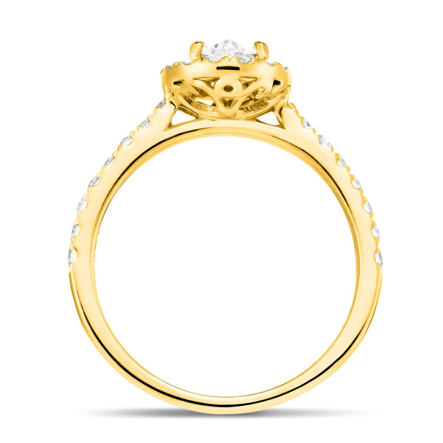 Chloe Lab Diamond Halo Oval Engagement Ring 1.50ct D/VVS in 18k Yellow Gold - After Diamonds