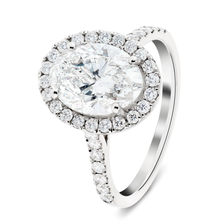 Chloe Lab Diamond Halo Oval Engagement Ring 2.20ct D/VVS in 18k White Gold - After Diamonds