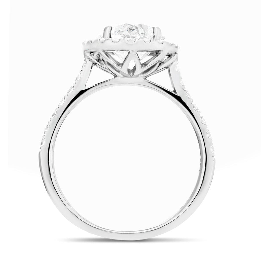 Chloe Lab Diamond Halo Oval Engagement Ring 2.20ct D/VVS in 18k White Gold - After Diamonds