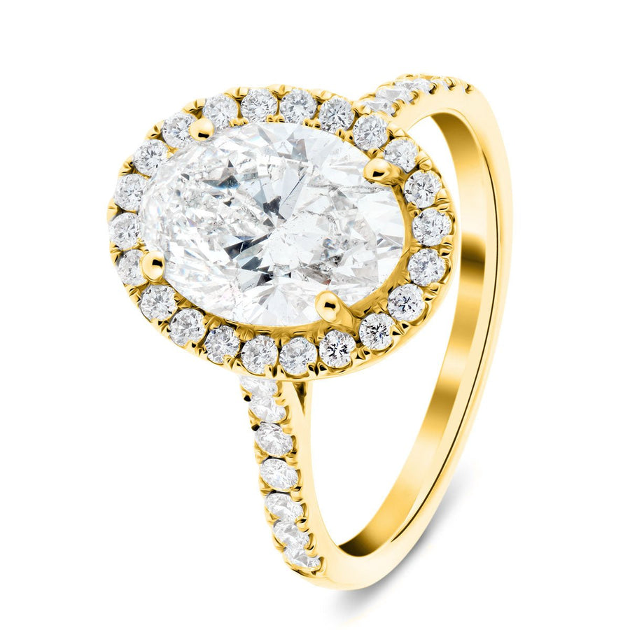 Chloe Lab Diamond Halo Oval Engagement Ring 2.20ct D/VVS in 18k Yellow Gold - After Diamonds