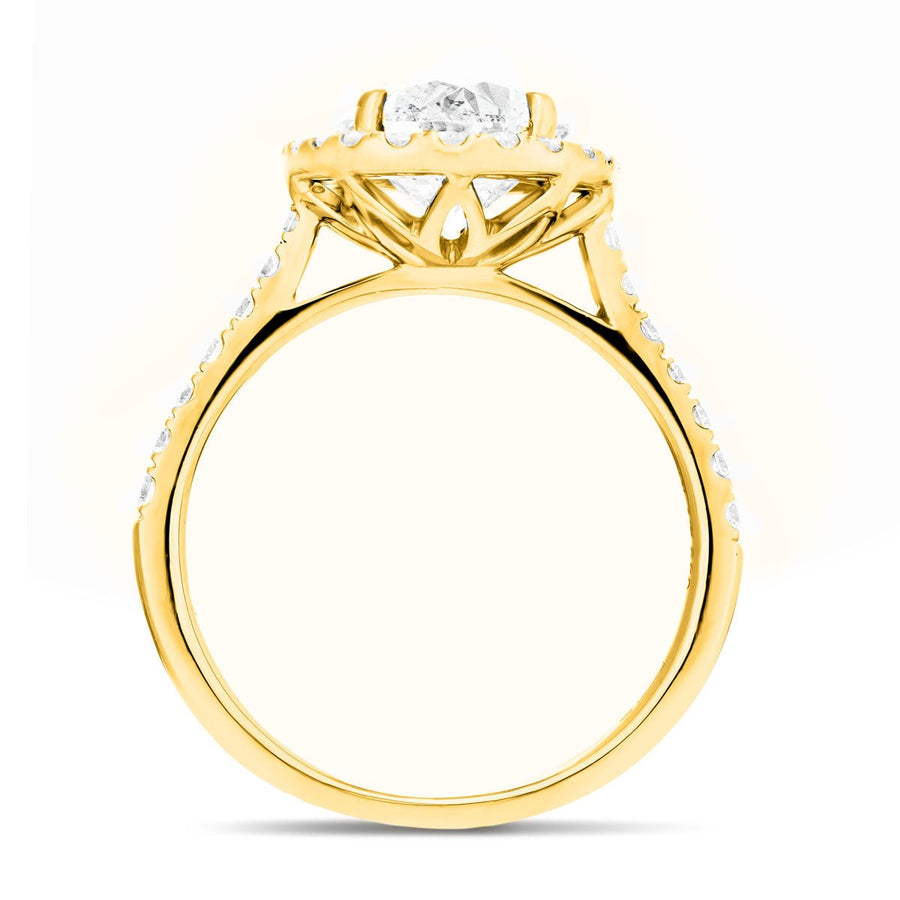 Chloe Lab Diamond Halo Oval Engagement Ring 2.20ct G/VS in 18k Yellow Gold - After Diamonds