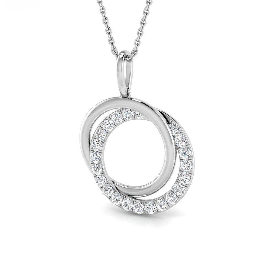 Double Circle Lab Diamond Necklace Pendant 0.55ct in 9k White Gold - After Diamonds