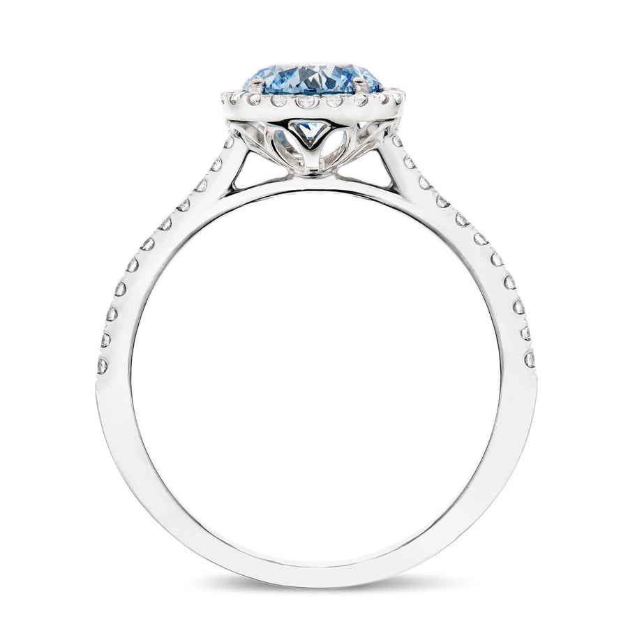 Elsie Blue Lab Round Diamond Halo Engagement Ring 1.00ct in 18k White Gold - After Diamonds