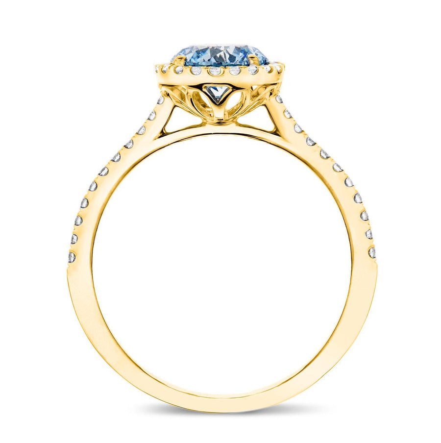 Elsie Blue Lab Round Diamond Halo Engagement Ring 1.00ct in 18k Yellow Gold - After Diamonds