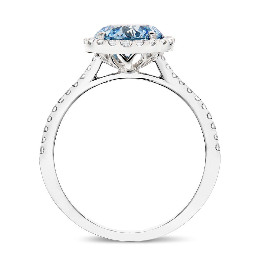 Elsie Blue Lab Round Diamond Halo Engagement Ring 2.50ct in 18k White Gold - After Diamonds