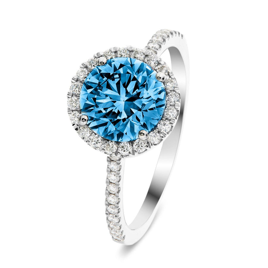 Elsie Blue Lab Round Diamond Halo Engagement Ring 2.50ct in 18k White Gold - After Diamonds