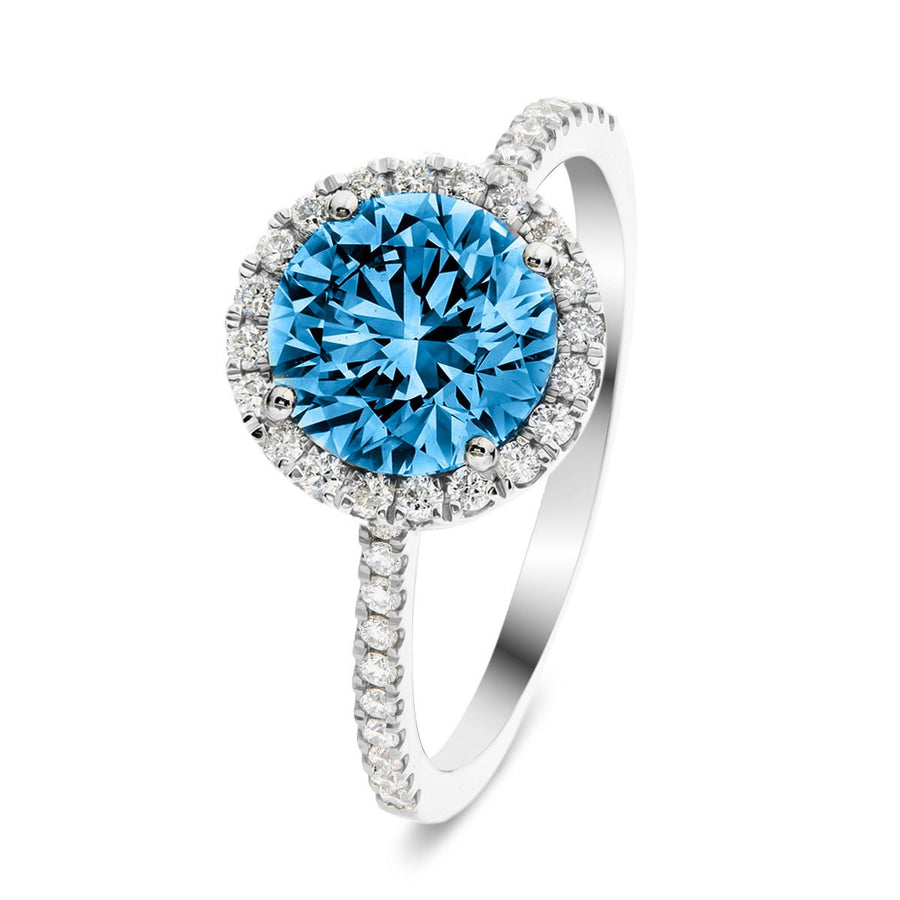 Elsie Blue Lab Round Diamond Halo Engagement Ring 2.50ct in Platinum - After Diamonds