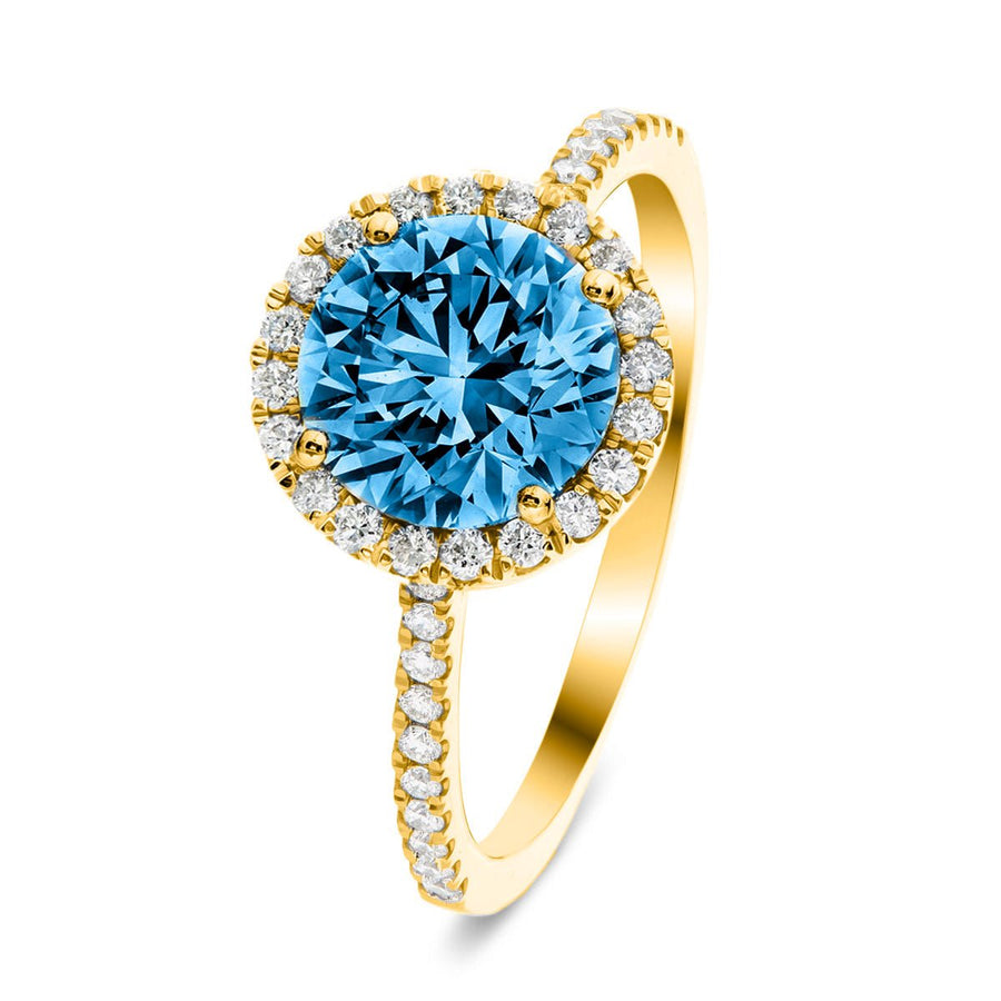 Elsie Blue Lab Round Diamond Halo Engagement Ring 4.00ct in 18k Yellow Gold - After Diamonds