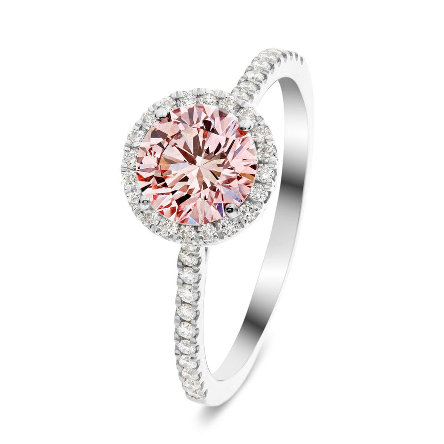 Elsie Pink Lab Round Diamond Halo Engagement Ring 1.00ct in 18k White Gold - After Diamonds
