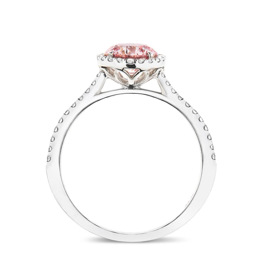 Elsie Pink Lab Round Diamond Halo Engagement Ring 1.00ct in Platinum - After Diamonds