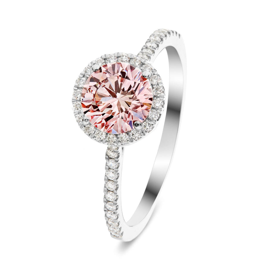 Elsie Pink Lab Round Diamond Halo Engagement Ring 1.00ct in Platinum - After Diamonds