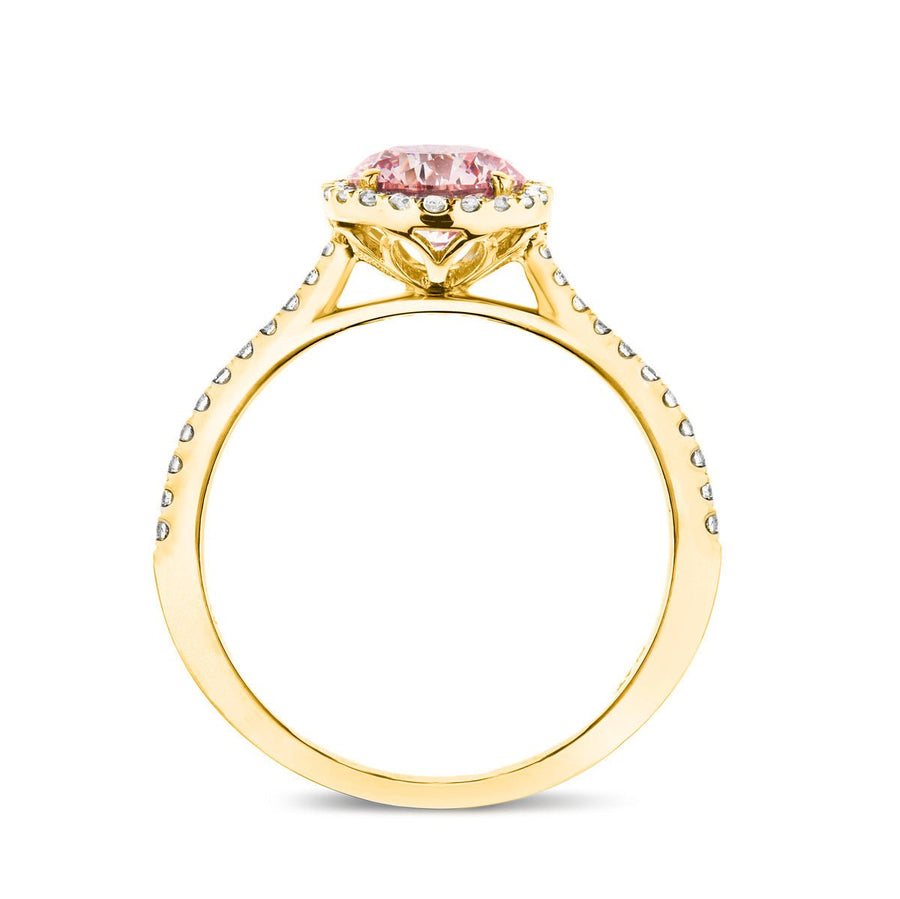 Elsie Pink Lab Round Diamond Halo Engagement Ring 1.75ct in 18k Yellow Gold - After Diamonds