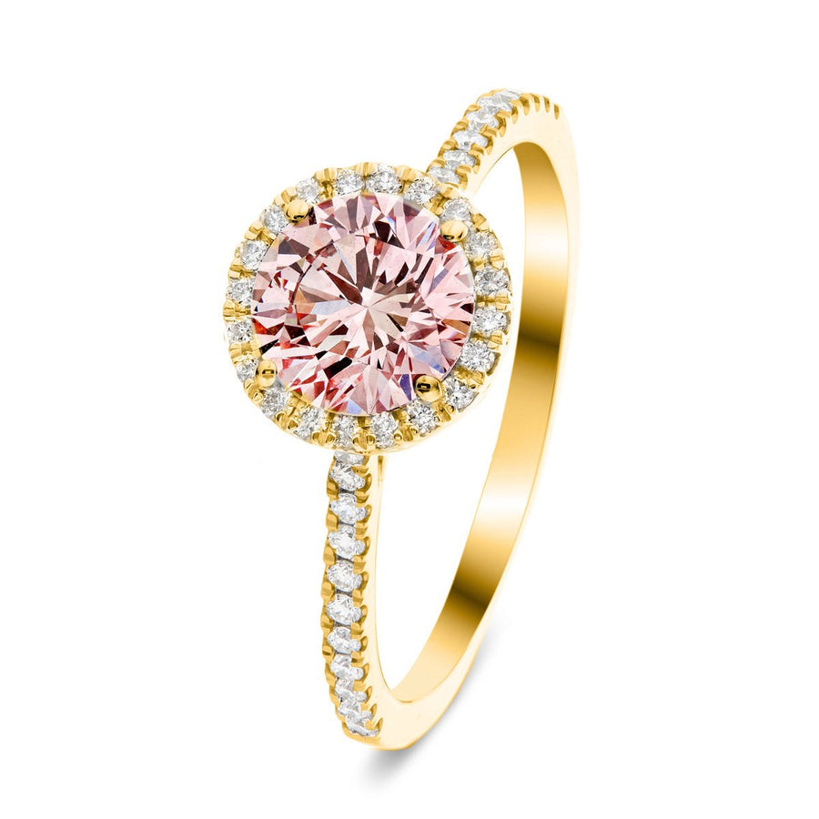 Elsie Pink Lab Round Diamond Halo Engagement Ring 1.75ct in 18k Yellow Gold - After Diamonds