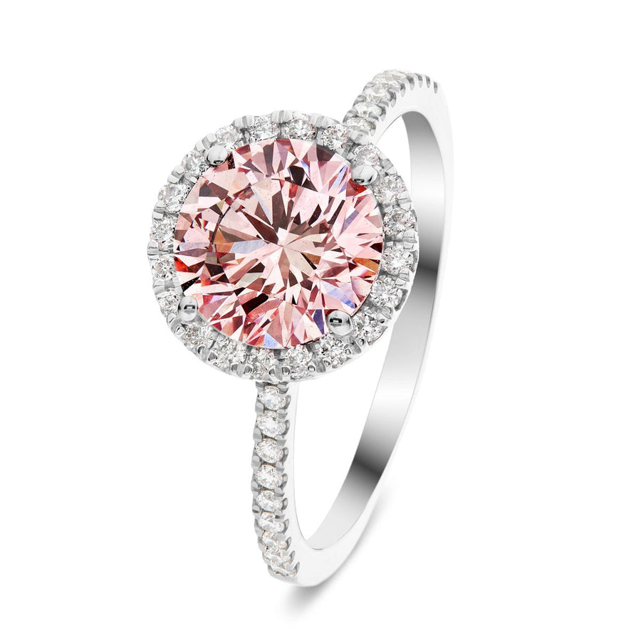 Elsie Pink Lab Round Diamond Halo Engagement Ring 2.50ct in 18k White Gold - After Diamonds